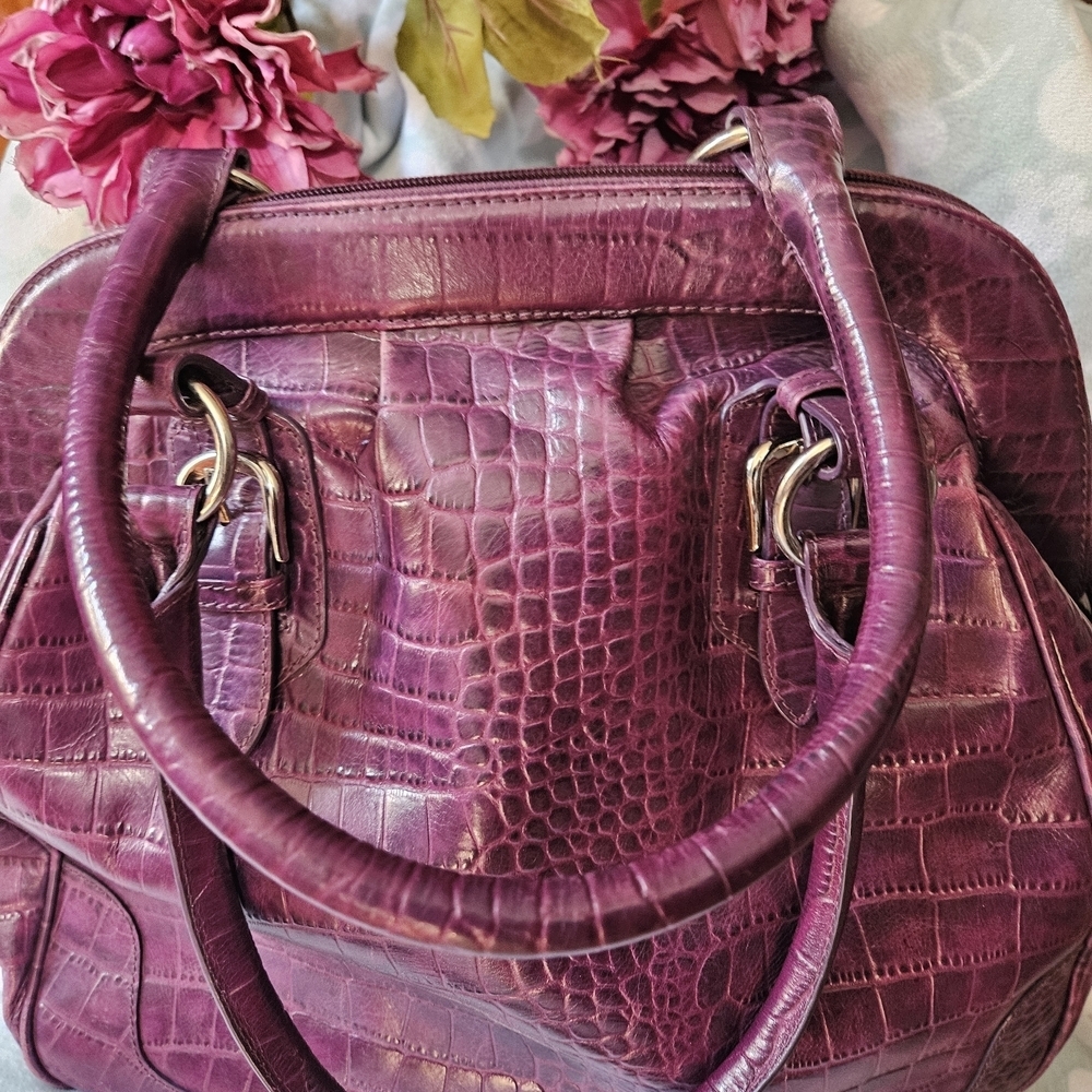 Ausilini Chic Crocodile-Embossed Purple Large Luxury Shoulder Bag EUC